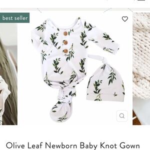 Caden Lane White and Green Leaf Print Kids Pajama Nightgown